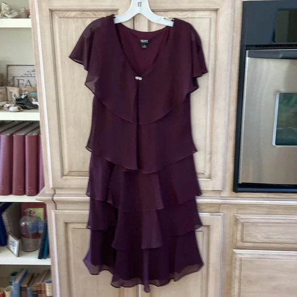 SLNY dress sz 10 eggplant purple euc tiered - Picture 1 of 5